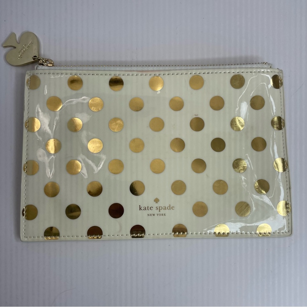 Kate Spade White‎ and Gold Dot Clutch Makeup/Pencil Bag